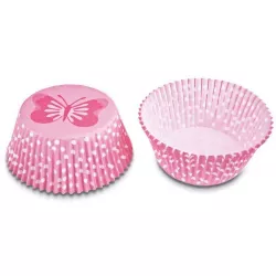 Rózsaszín papírkosárka pillangóval, mini méretben