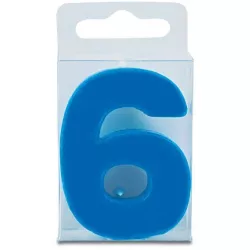 Mini kék szám 6 alakú gyertya - kék