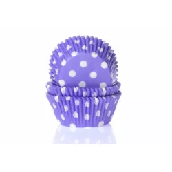 Fekete púpos papír muffins kosárka lila pöttyös 50 db