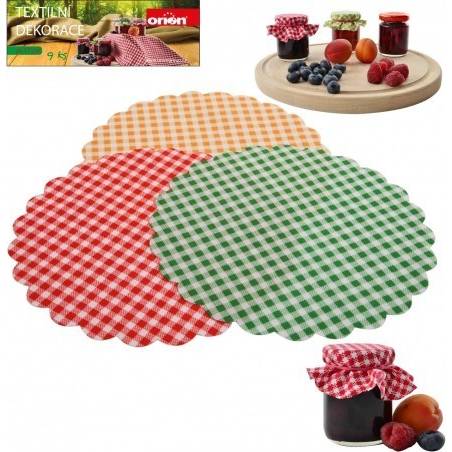 Textil dekoráció befőttesüveg fedelére 17 cm - 9db