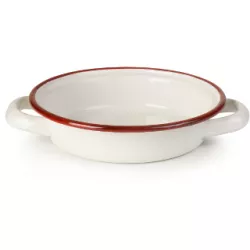 Üveg mázzalású, fehér és piros 14 cm átmérőjű lábas