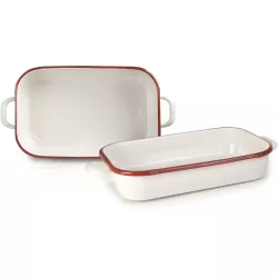 Zománcolt tepsi piros-fehér, fedő nélkül, 32 cm