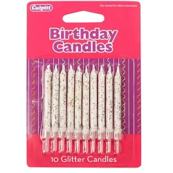 Culpitt fehér gyertyák glitrekkel 10 db - 5 cm