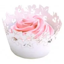 Díszes ezüst muffinpapír-gallér, virágmintás, 12 db