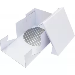 Eldobozos tortaalátét ezüst kör alakú, átmérő 25,4 cm + tortadoboz