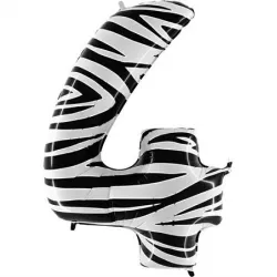 Felfújható lufi numero 4 zebra 102 cm extra nagy méretű