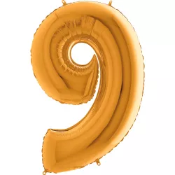 Felfújható lufi szám 9 aranyszínű 102 cm extra nagy