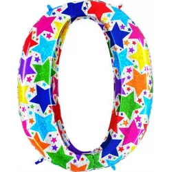 Felfújható lufi szám 0 színes csillagok 102 cm extra nagy méretű