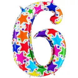 Felfújható lufi szám 6 színes csillagok 102 cm extra nagy méretű