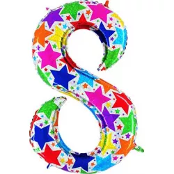 Felfújható lufi szám 8 színes csillagokkal 102 cm, extra nagy méretű