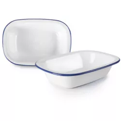 Zománcozott tepsi kék csíkkal, 22 cm