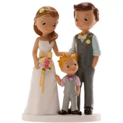 Esküvői tortadísz 16 cm-ben házaspár jahgyermekkel (fiú)