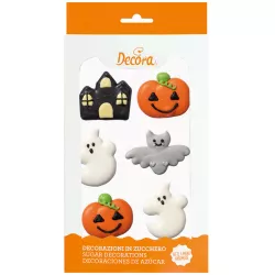 Cukor dísz Halloween sütőtök, szellem és rémisztő templom 6 db