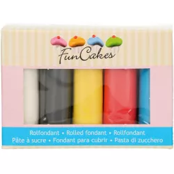 Színes fondant 5x100g fehér, fekete, sárga, piros és kék színben