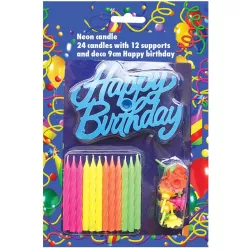 24 darčekových sviečok na tortu s neonovým nápisom Happy Birthday