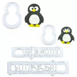 Süteménykiszúró készlet, pingvinmotívummal, 4 darab, méret: 16×5 cm