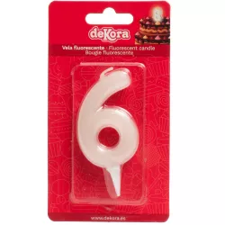 Gyertya tortára, 6-os szám, fehér, 6 cm