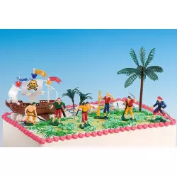 figurky na pirátá, hajó és pálmák