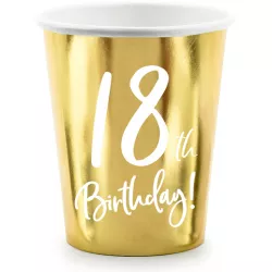 Arany születésnapi papír poharak 18 éveseknek - 220 ml, 6 darabos készlet
