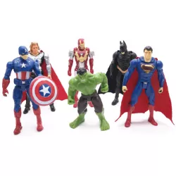 tortafigurák Avengers, 6 db, Vasember, Superman, Amerika Kapitány, Hulk, Batman és Thor