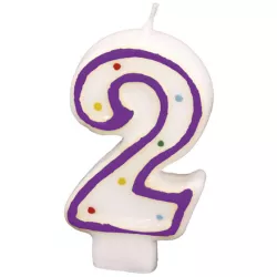 Születésnapi gyertya 7,3 cm pöttyökkel, szám 2 FIGYELMEZ mix színek