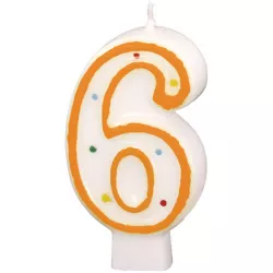 Gyerty 7,3 cm ábákkal pöttyökkel számú 6 FIGYELMEZTETÉS színes keverék