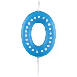 Születésnapi gyertyaféle 6,5 cm pöttyökkel, 0-es szám MIX színek - kék, zöld, piros, sárga, narancs