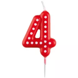 Születésnapi gyertyaféle 6,5 cm pöttyökkel, 4-es szám MIX színek - kék, zöld, piros, sárga, narancs