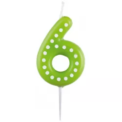 Születésnapi gyertyaféle 6,5 cm pöttyökkel számszerűen 6 MIX színek -kék, zöld, piros, sárga, narancs