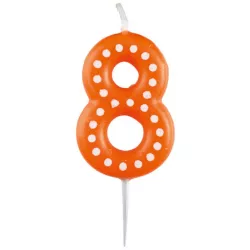 Születésnapi gyertya 6,5 cm pöttyökkel, szám 8, MIX színek - kék, zöld, piros, sárga, narancs