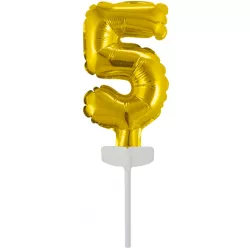 Arany mini fólia lufi – tortaszúró 5-ös számhoz