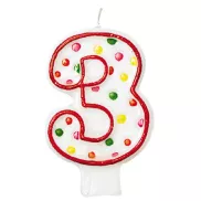 Születésnapi gyertya 3-as számmal, pontokkal, 7,6 cm hosszú