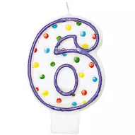 Születésnapi gyertya 6-os számmal, pettyekkel, 7,6 cm hosszú