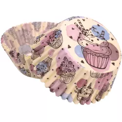 Papír kapszlik muffinokhoz, süti mintával (50 db)