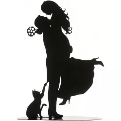 Vasból készült esküvői tortadísz, macskasziluettel, 18 cm