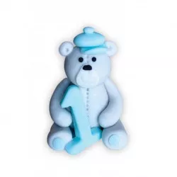 Cukorfigura mackó számmal, kék, 6 cm