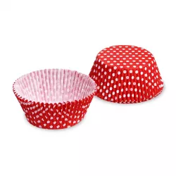Méteres és 50x30 mm fehér-vörös pöttyös cukrászkosár 40 db