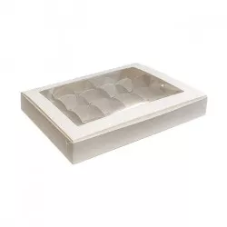 Csomagolás: pralinék doboza + rács 3 cm vastagságban, átlátszó front 24x16 cm, 10 darab