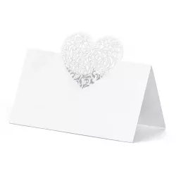 Asztalnévtáblák kézzel 10 db, 9 x 6,5 cm, fehér szív alakú