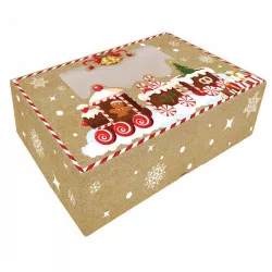 Tejes doboztároló doboz, összecsukható, ablakkal, 25x15x7 cm, 1 db, karácsonyi kis vonat