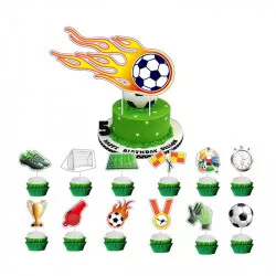 Díszítő tűk tortához és muffinokhoz, 13 darab futball témával