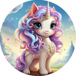 Élővizsgáló unikornis ehető papír lila sörény 19,5 cm - KÉP