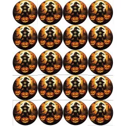 Fogyasztható sütőpapír kivágáshoz Halloween boszorkány motívú, 5 cm-es sütikiszúrásra