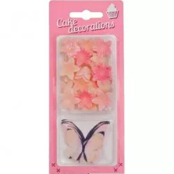 Méhecsi díszítés: Ételszívó papírból készült pillangók, lazac színűek és virágocskák, mini lazac (30 darab)