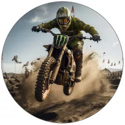 Ehető papír motocrossos lovasban zöld mezben 19,5 cm