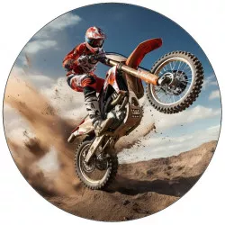 Élhető papír motocross-pályázó piros kezeslábasban 19,5 cm