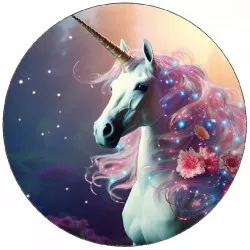 Ehető egyszarvú papír virágokkal a sörénye körül 19,5 cm