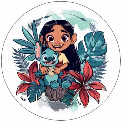 Fogyasztható papír Lilo és Stitch virágokkal 19,5 cm