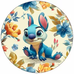 Ehető papír Stitch virágos hátterűvel 19,5 cm