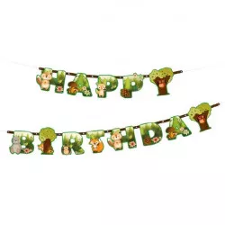 Papírcsillagfa erdei állatkák Happy Birthday 210x16cm